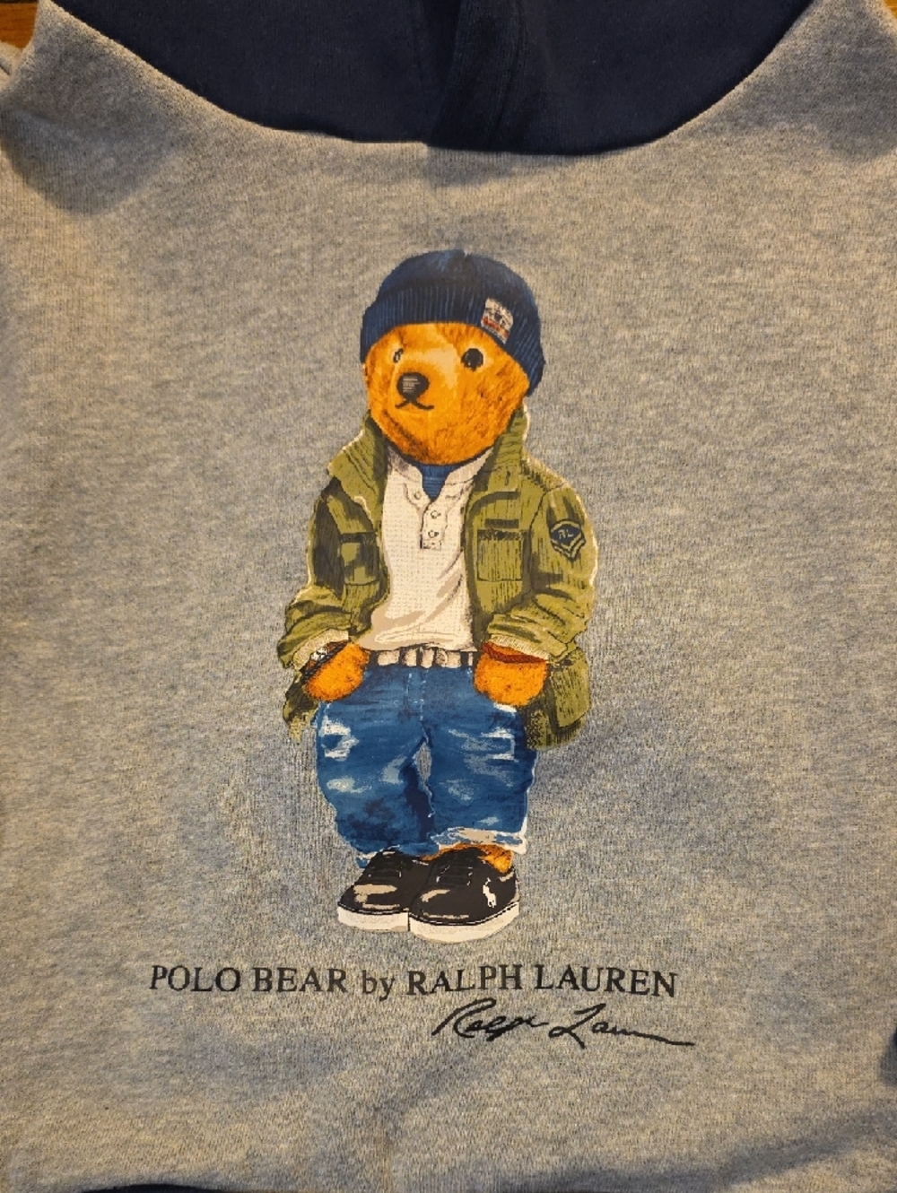 Ralph Lauren Grey & Navy Hoodie with Polo Bear Patch - Picture 2 of 3